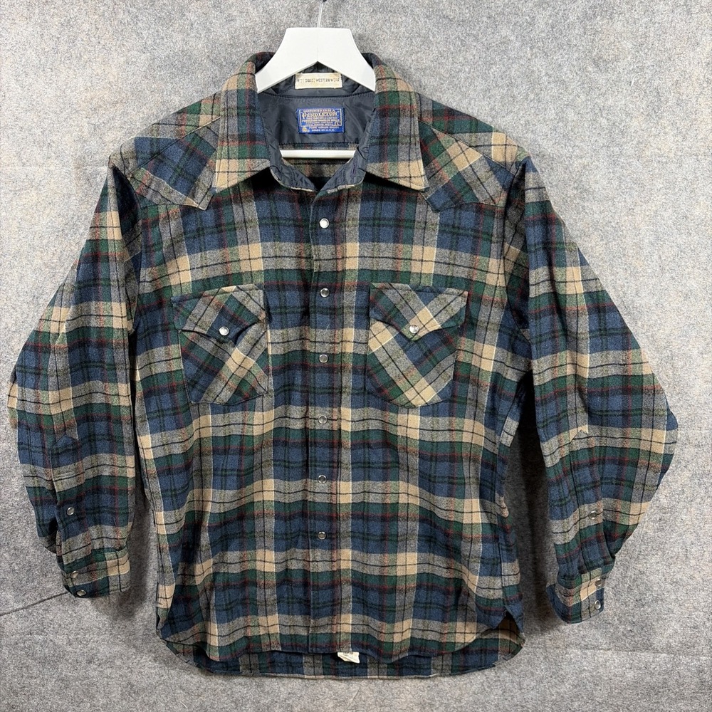 VTG PENDELTON High Grade Western Wear 70s Pearl Snap Button Down 100% Wool LARGE